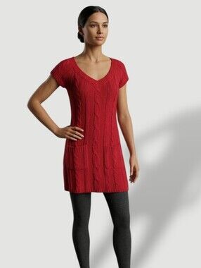 SEDUCTIONS Women's Red Cable Knit Sweater Tunic Dress
